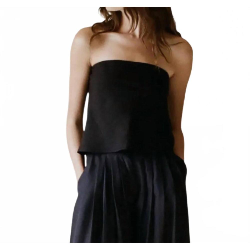 NEW A.REN palmer strapless linen top in black